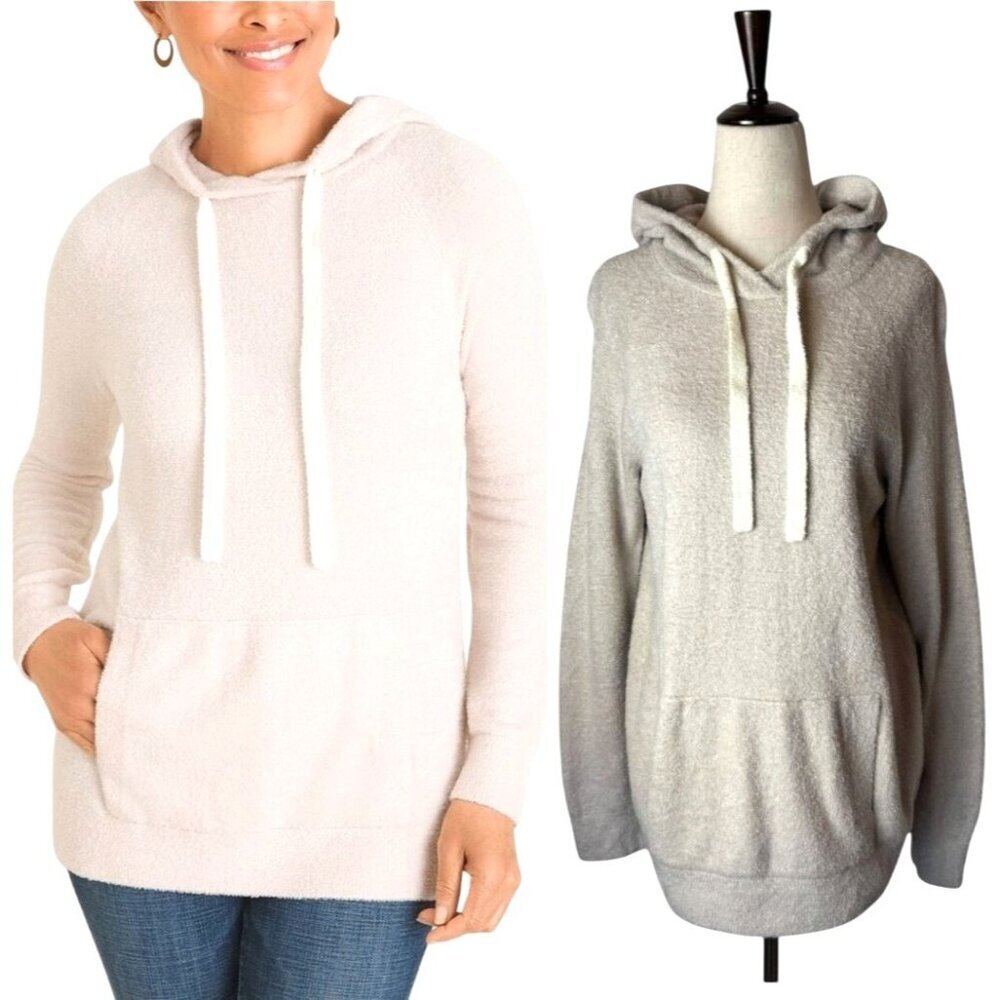 Barefoot Dreams Sweater Women Small Tan Knit CozyChic Lite Hooded Pullover - Picture 2 of 13